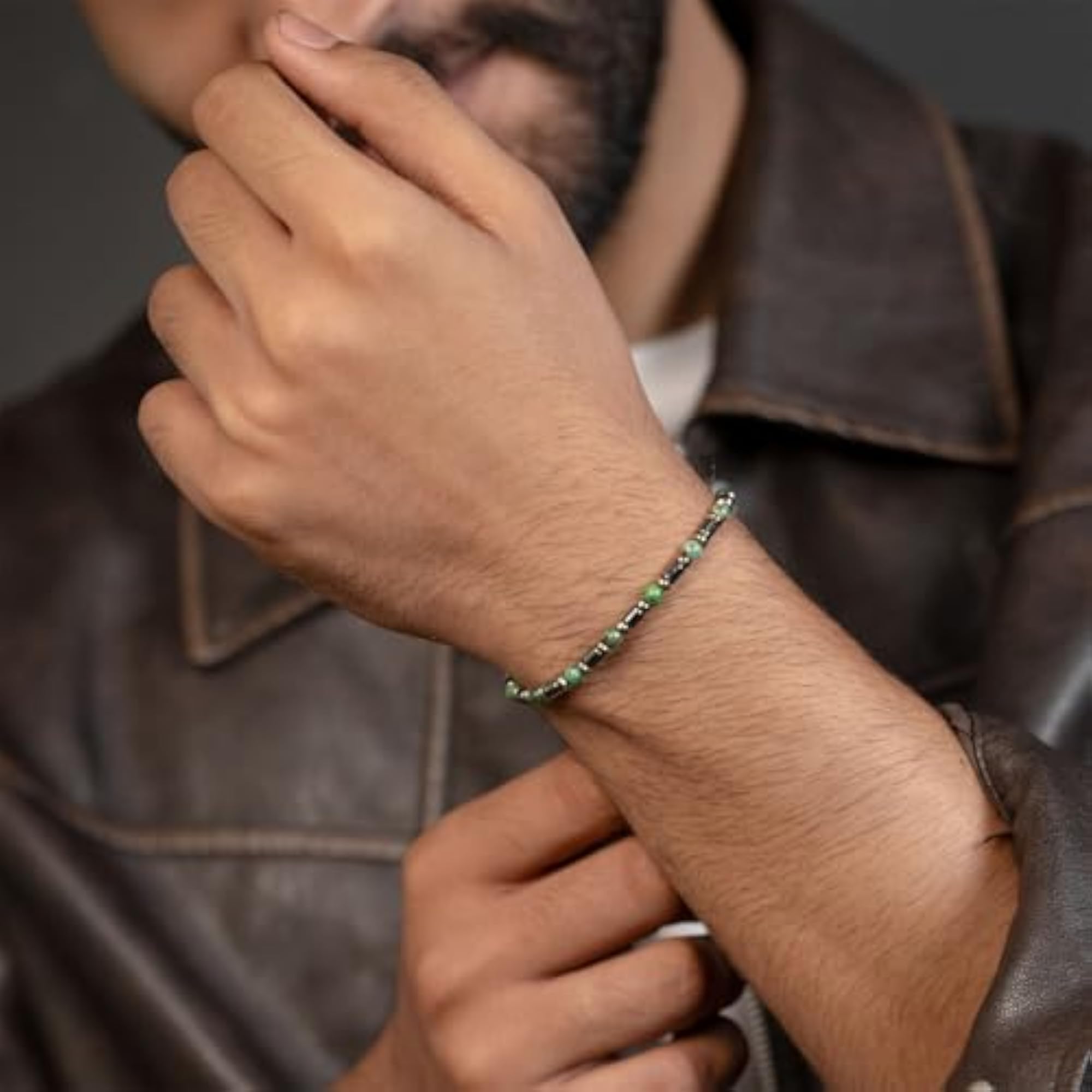 Aeron Hematite & Malachite Adjustable Bracelet for Men